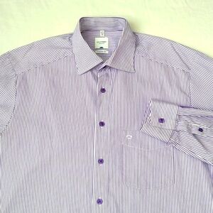 Olymp tendenz men's regular fit button up white purple striped dress shirt